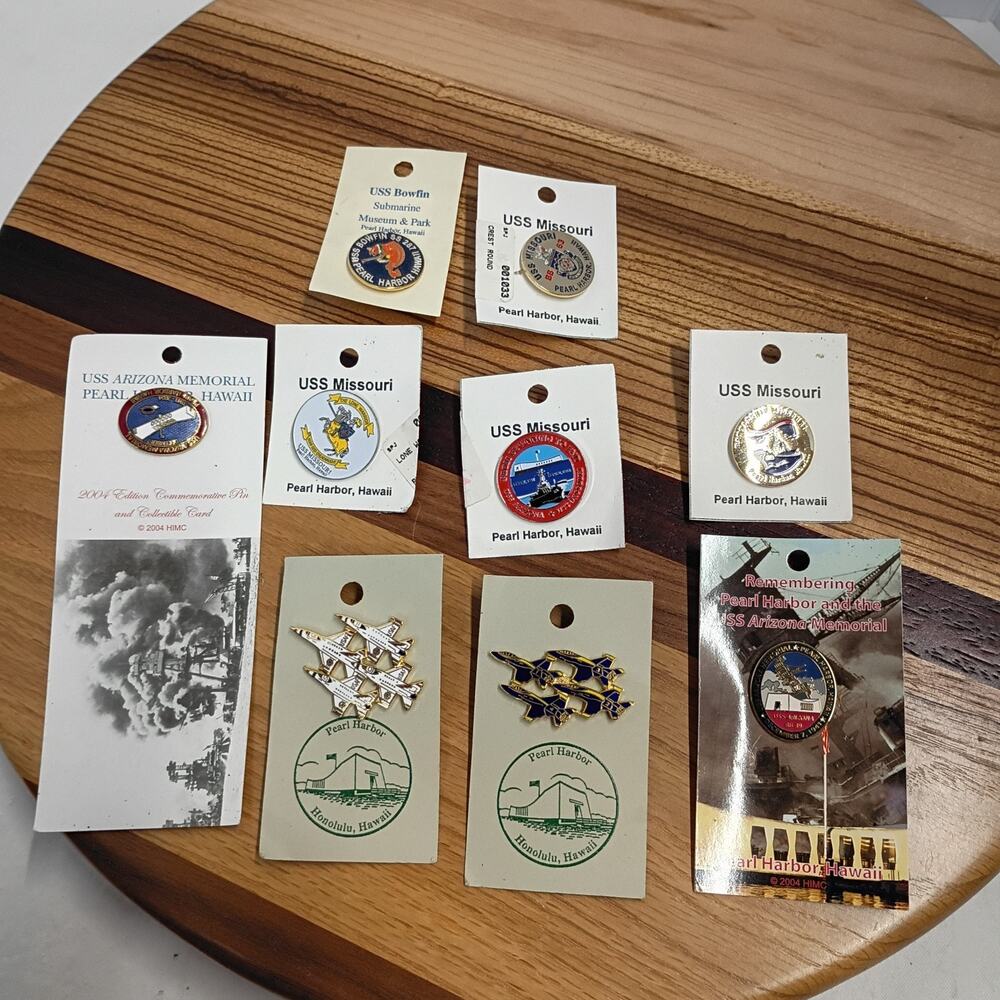 Set of Nine (9) Remembering Pearl Harbor Commemorative Pins World War 2 WWII